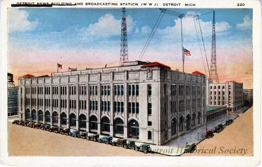 Postcard - Detroit News Building and Broadcasting Station (WWJ), Detroit, Mich