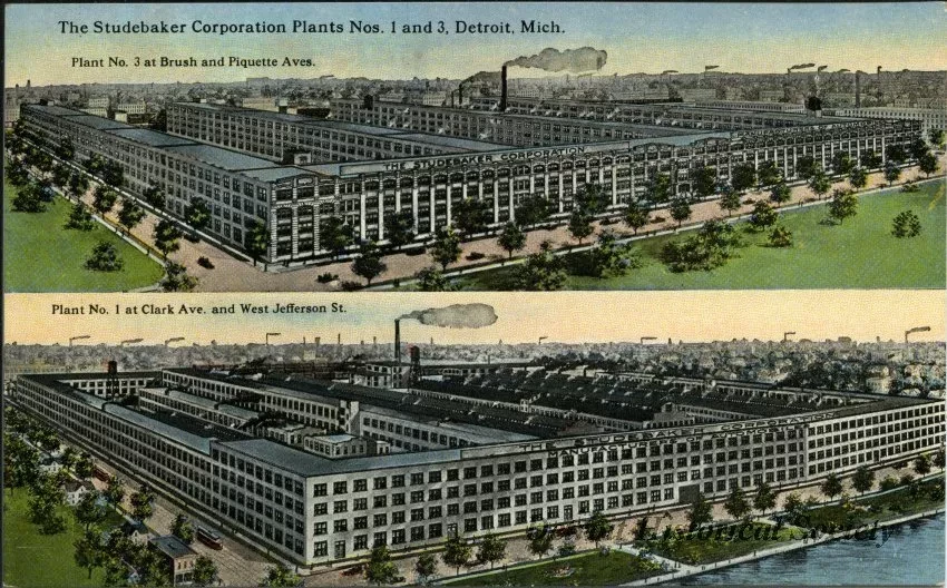 Postcard - The Studebaker Corporation Plants Nos. 1 and 3, Detroit, Mich