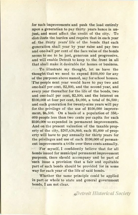 Booklet - Communication of Hon. Wm. C. Maybury on Controller F. A. Blades' Plan for Making Permanent Improvements in the City of Detroit by the Issue of Thhirty Year Four Per Cent Bonds.
