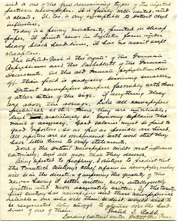 Letter - The Newspapers of Detroit