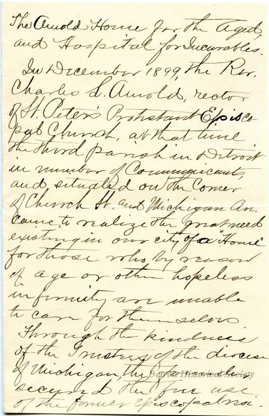 Letter - The Arnold Home for the Aged and Hospital for Incurables