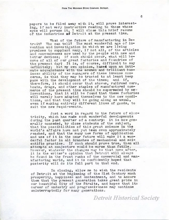 Letter - The Michigan Stove Company