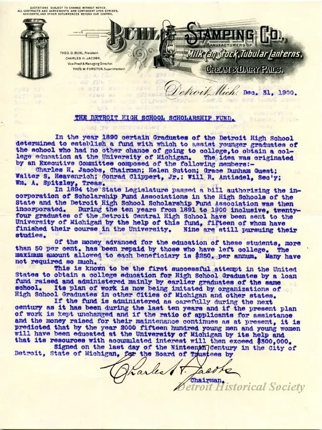Letter - The Detroit High School Scholarship Fund