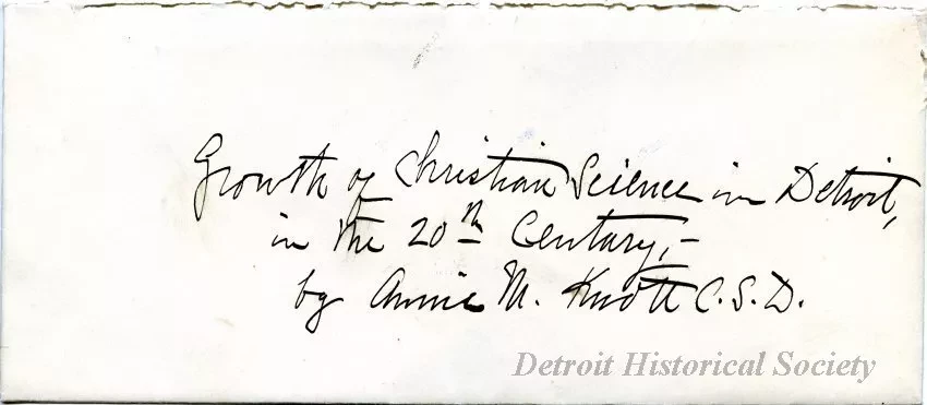 Envelope - Growth of Christian Science in Detroit in the 20th Century