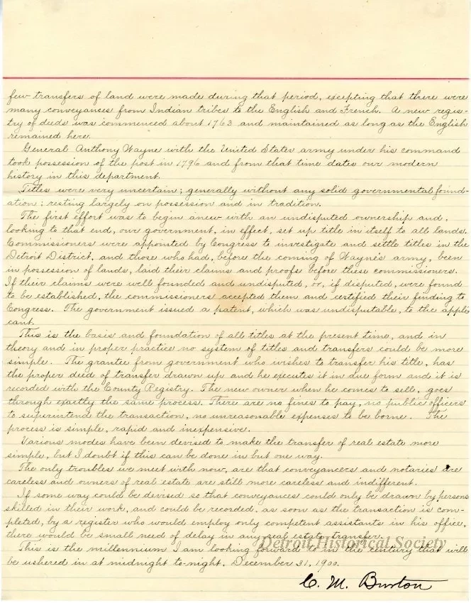 Letter - Real Estate Titles in Detroit, Past, Present and Future