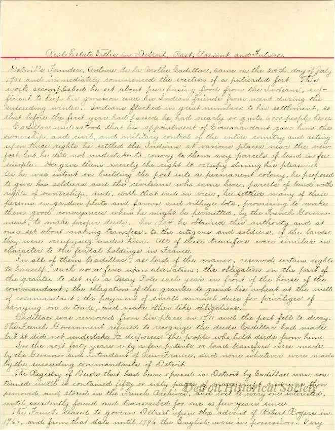 Letter - Real Estate Titles in Detroit, Past, Present and Future