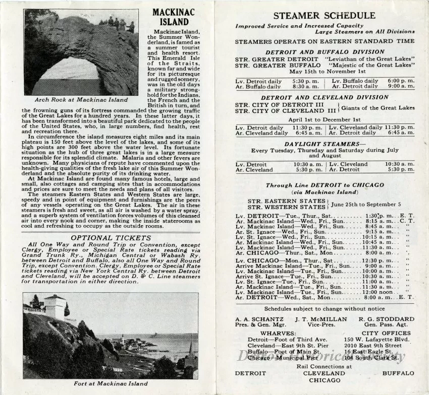 Brochure - D&C Lake Lines, Detroit, Cleveland, Buffalo, Niagara Falls, Mackinac Island, Chicago