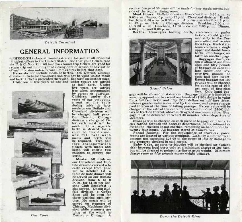 Brochure - D&C Lake Lines, Detroit, Cleveland, Buffalo, Niagara Falls, Mackinac Island, Chicago