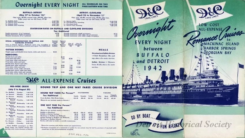 Booklet - D&C Lake Lines Low Cost All-Expense Romance Cruises to Mackinac Island, Harbor Springs, Georgian Bay