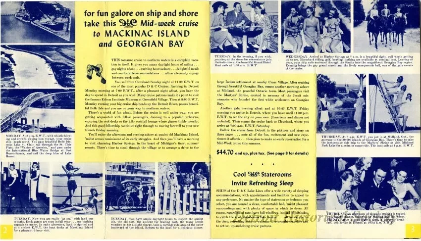 Booklet - D&C Lake Lines Low Cost All-Expense Romance Cruises to Mackinac Island, Harbor Springs, Georgian Bay