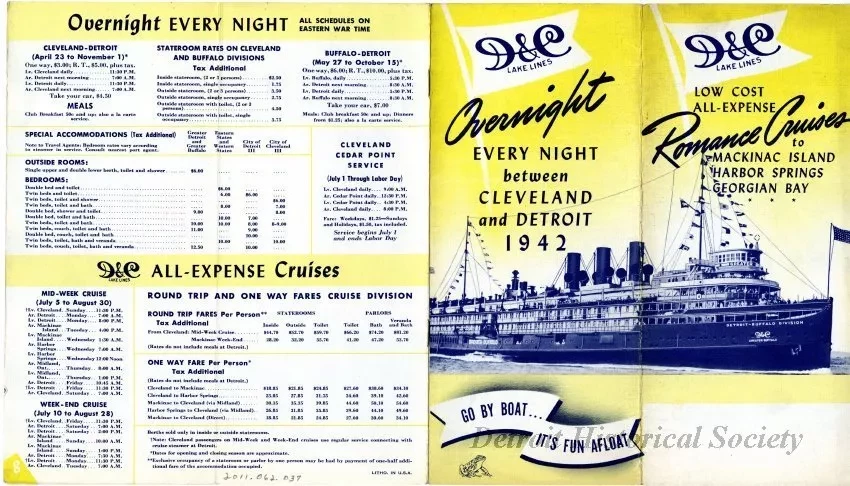 Booklet - D&C Lake Lines Low Cost All-Expense Romance Cruises to Mackinac Island, Harbor Springs, Georgian Bay
