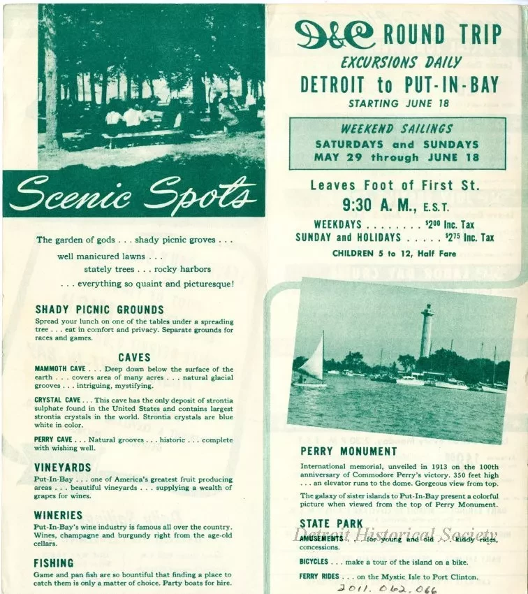 Brochure - Round Trip Excursions: Detroit to Put-In-Bay