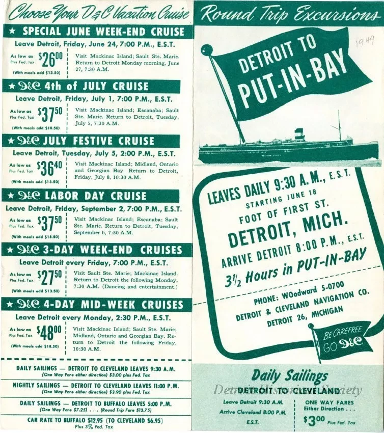 Brochure - Round Trip Excursions: Detroit to Put-In-Bay