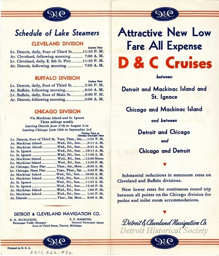 Brochure - Attractive New Low Fare All Expense D&C Cruises between Detroit & Mackinac island & St. Ignace; Chicago & Mackinac Island and between Detroit & Chicago and Chicago & Detroit