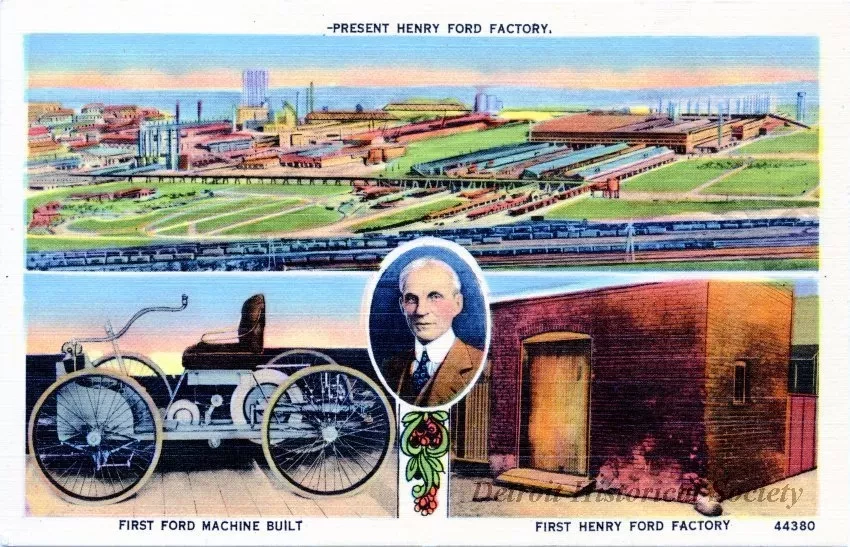 Postcard - Present Henry Ford Factory, First Ford Machine Built, First Henry Ford Factory. - Ford Motor Company