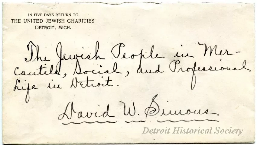 Envelope - The Jewish People in Mercantile, Social, and Professional Life in Detroit