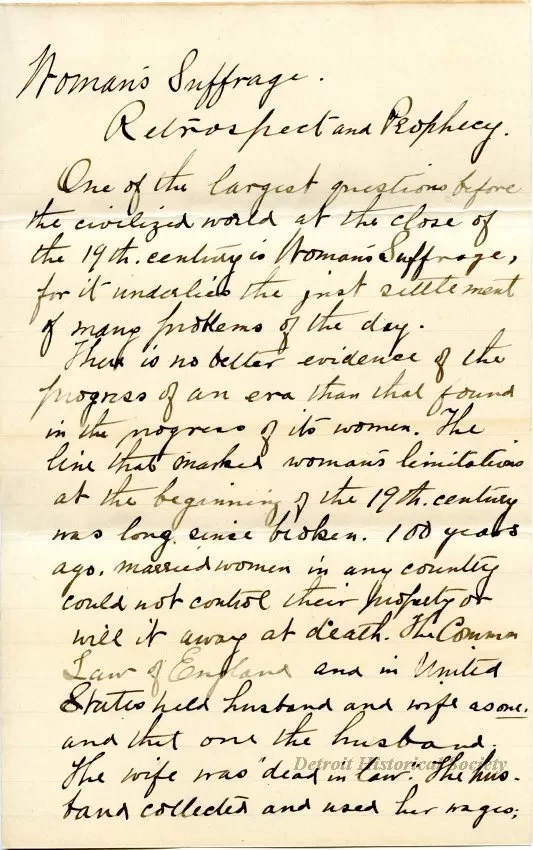 Letter - Woman's Suffrage - Retrospect and Prophecy