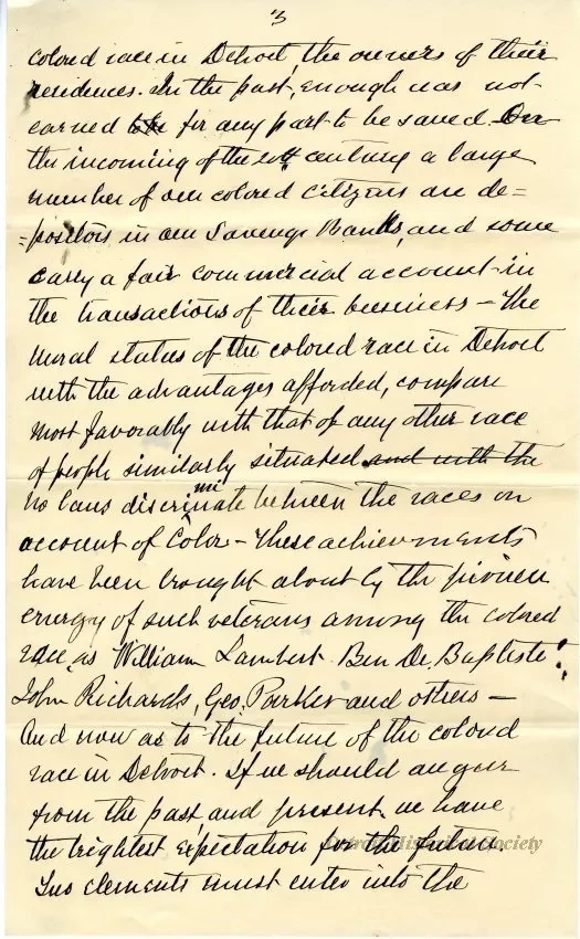 Letter - The Past, Present and Future of the Colored Race in Detroit