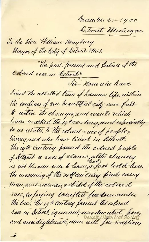 Letter - The Past, Present and Future of the Colored Race in Detroit