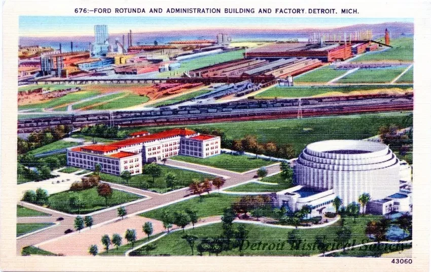 Postcard - Ford Rotunda and Administration Building and Factory, Detroit, Mich. - Ford Rotunda And Administration Building and Factory