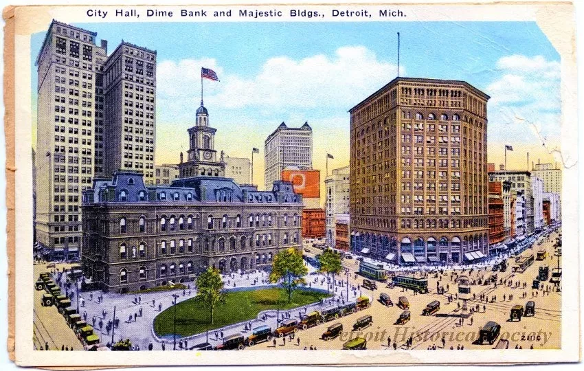 Postcard - City Hall, Dime Bank and Majestic Bldgs., Detroit, Mich.