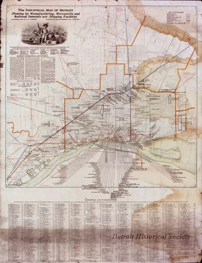 Negative, Film - The Industrial Map of Detroit Showing Its Manufacturing, Mercantile and Railroad Interests with Shipping Facilities
