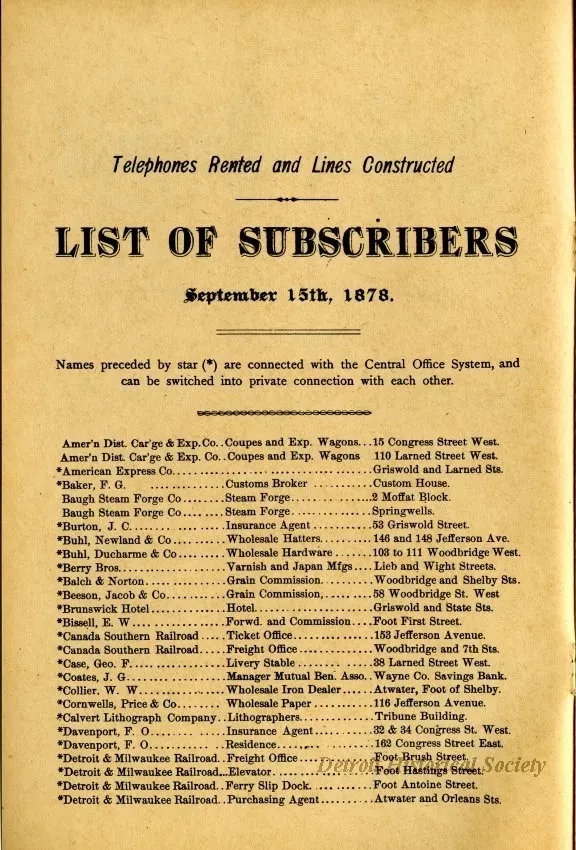 Directory, Telephone - The Speaking Telephone!
List of Subscribers connected with the Central Office System