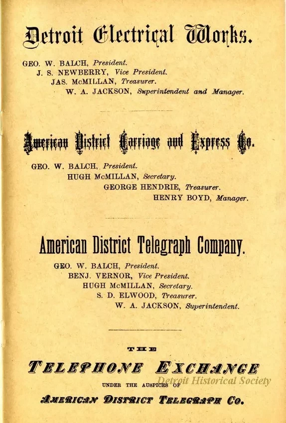 Directory, Telephone - The Speaking Telephone!
List of Subscribers connected with the Central Office System