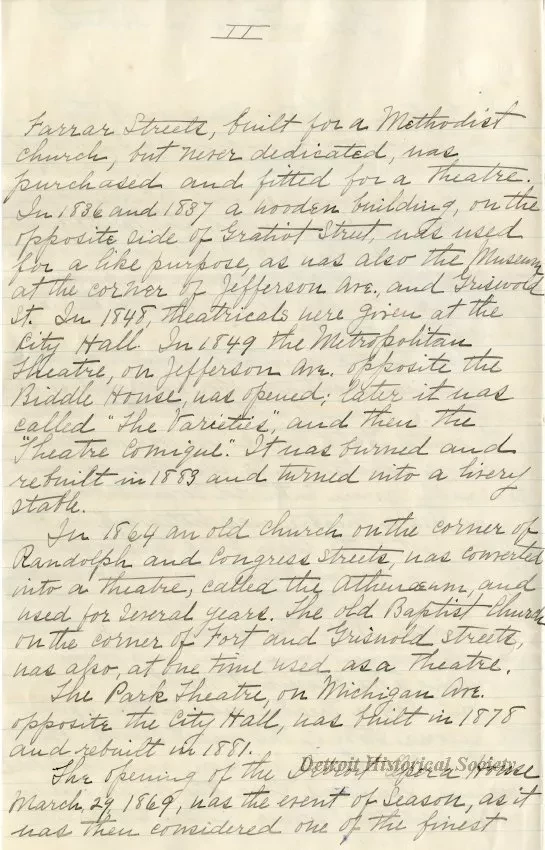 Letter - The Stage in Detroit