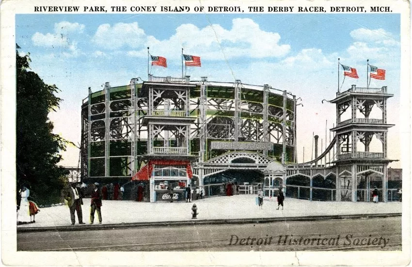 Postcard - Riverview Park, The Coney Island of Detroit, The Derby Racer, Detroit, Mich.