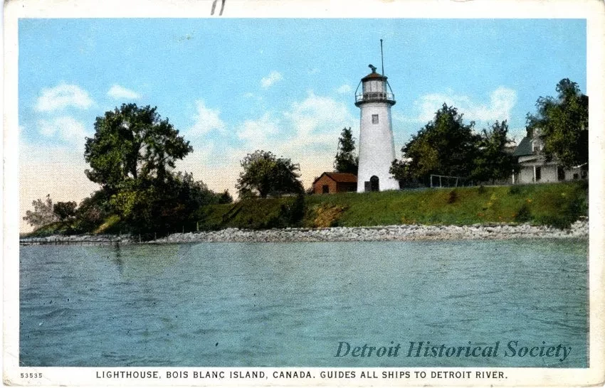 Postcard - Lighthouse, Bois Blanc Island, Canada. Guides All Ships to Detroit River.
