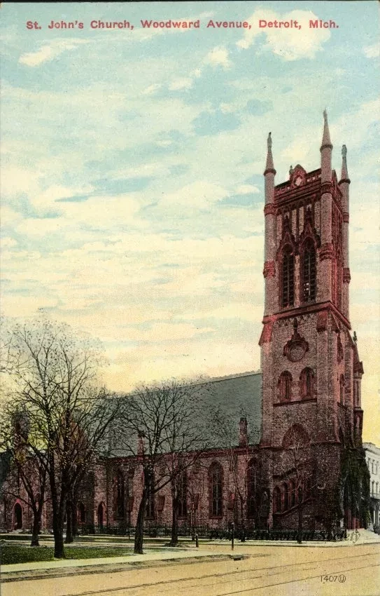 Postcard - St. John's Church, Woodward Avenue, Detroit, Mich.