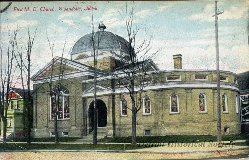 Postcard - First M.E. Church, Wyandotte, Mich.