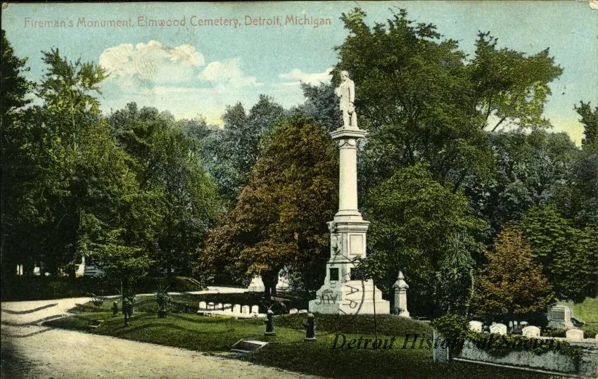 Postcard - Fireman's Monument, Elmwood Cemetery, Detroit, Mich.