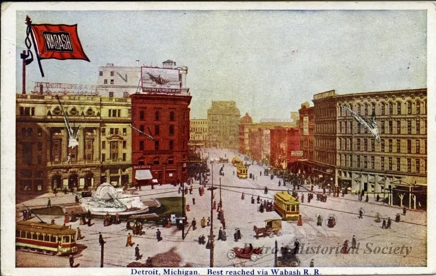 Postcard - Detroit, Michigan. Best reached via Wabash R.R.