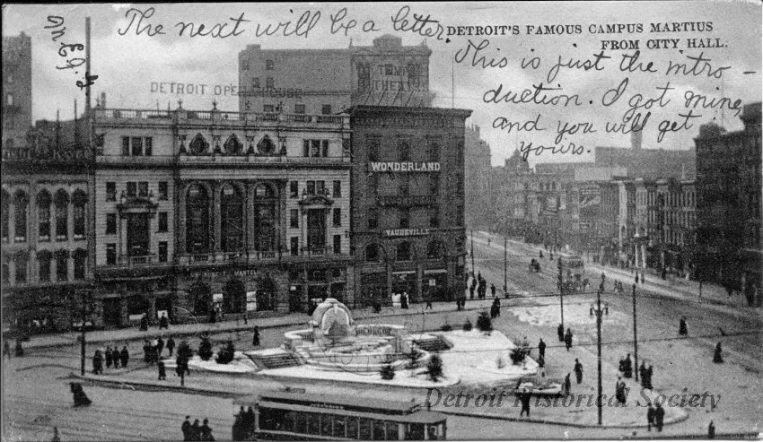Postcard - Detroit's Famous Campus Martius From City Hall.