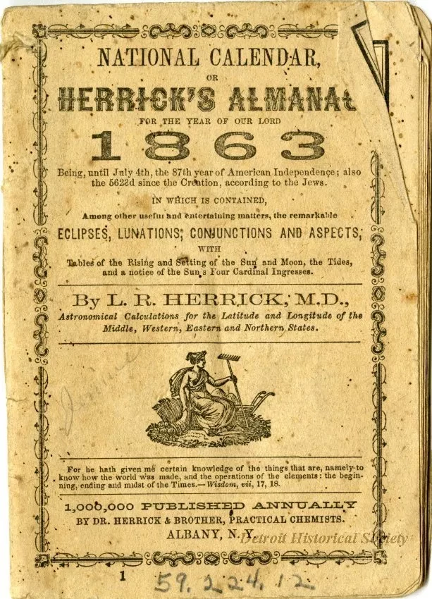 Booklet - National Calendar or Herrick's Almanac for the Year of our Lord 1863