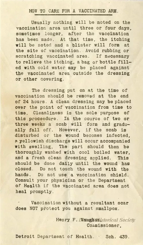 Brochure - How To Care for a Vaccinated Arm