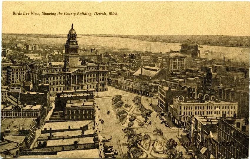 Postcard - Birds Eye View, Showing the County Building, Detroit, Mich. - Bird's Eye View, Showing the County Building