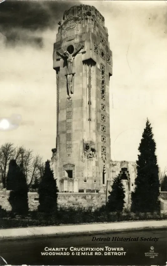 Postcard - Charity Crucifixtion Tower, Woodward & 12 Mile Rd. Detroit