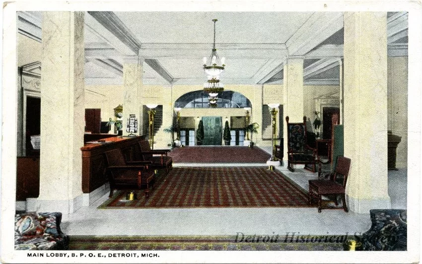 Postcard - Main Lobby, B.P.O.E., Detroit, Mich. - Main Lobby, B.P.O.E., Detroit, Mich.