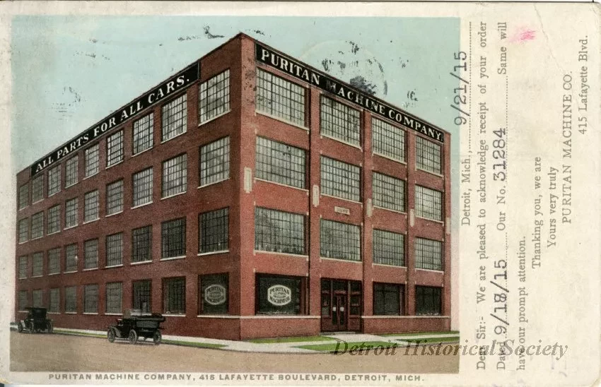 Postcard - Puritan Machine Company, 415 lafayette Boulevard, Detroit, Mich.
