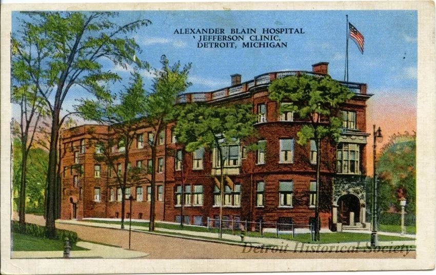 Postcard - Alexander Blain Hospital, Jefferson Clinic, Detroit, Michigan.