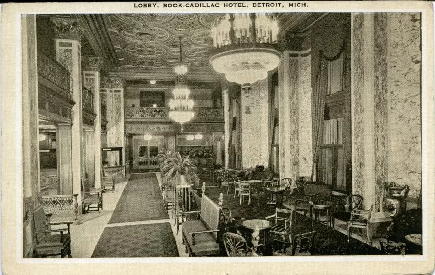 Postcard - Lobby, Book-Cadillac Hotel, Detroit, Mich.