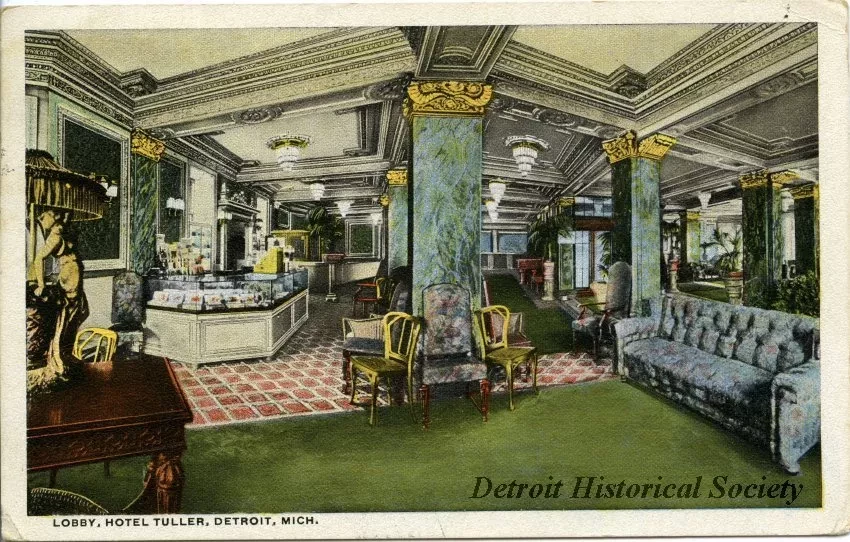 Postcard - Lobby, Hotel Tuller, Detroit, Mich.