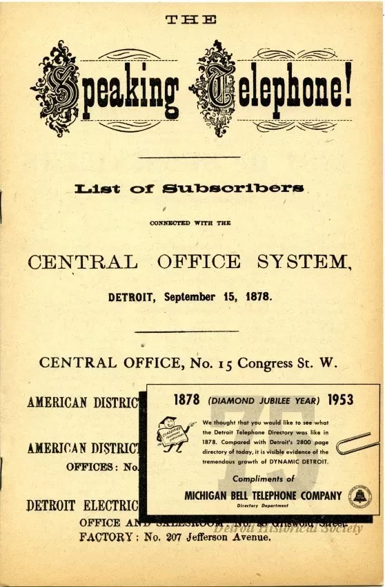 Directory, Telephone - The Speaking Telephone!
List of Subscribers connected with the Central Office System