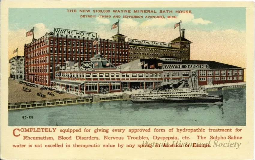 Postcard - The New $100,000 Wayne Mineral Bath House, Detroit (Third and Jefferson Avenues), Mich.