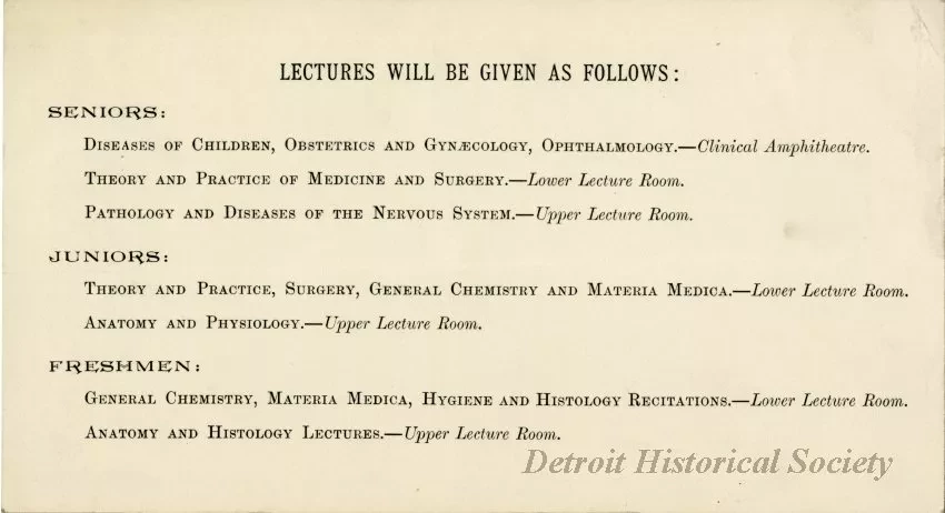 Calendar - University of Michigan Department of Medicine and Surgery Order of Exercises, First Semester, 1889-90.