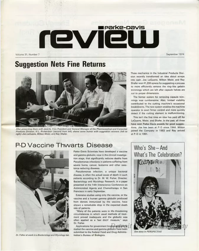 Newsletter - Parke-Davis Review, vol. 31, no. 7, September 1974