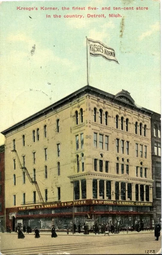 Postcard - Kresge's Korner, the finest five- and ten-cent store in the country, Detroit, Mich.